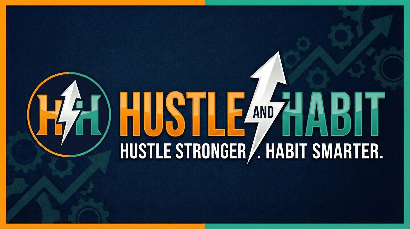 Hustle and Habit Publishing banner logo with HH monogram in amber gold and teal - Hustle Stronger Habit Smarter